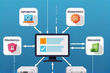 Illustration of connected business systems like ERP and CRM